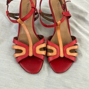 Leather size 39 Vibrant Red and Orange Strappy Heels
